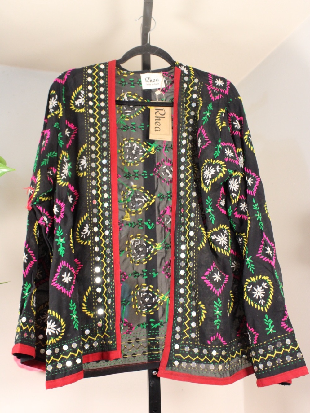 Rare Handmade Kantha Mirror Work India Jacket Boho Festival Cardigan 1 Left